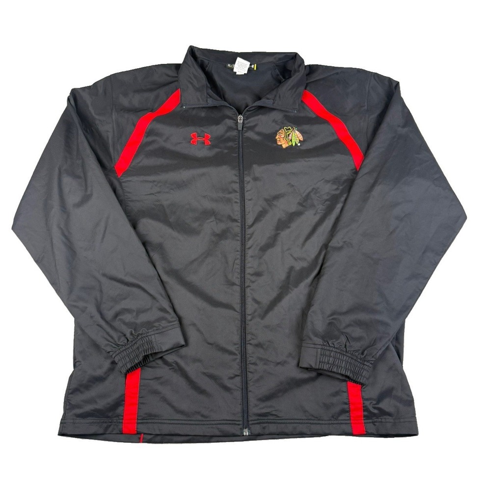 Under Armour Chicago Blackhawks Jacket Mens XL NHL Full Zip Black Red Loose